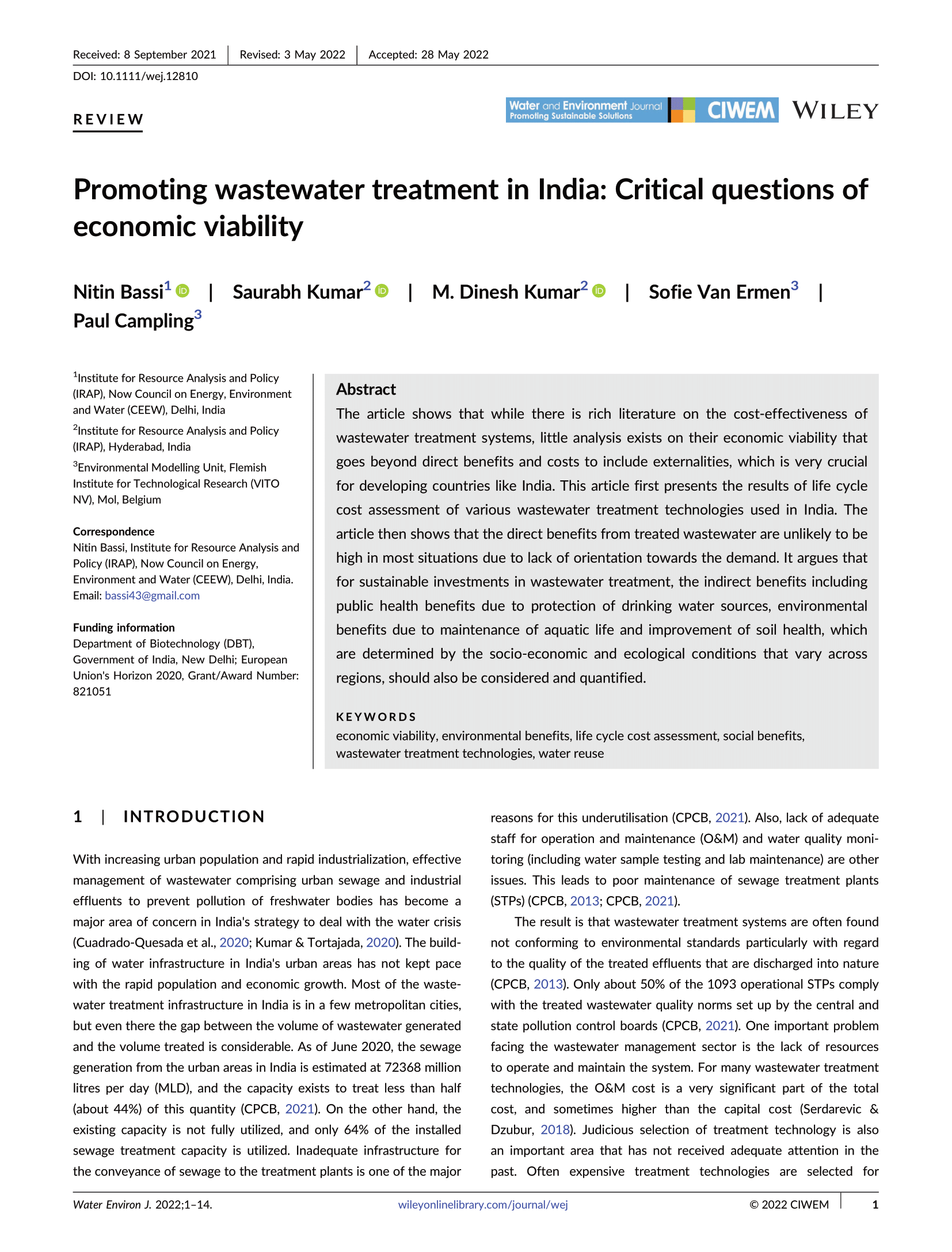 research paper on wastewater treatment in india